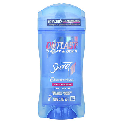 Secret, Outlast®, Desodorante en gel transparente por 72 horas, Polvo protector, 73 g (2,6 oz)