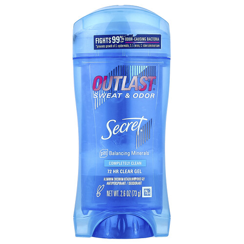 Secret, Outlast®, Sweat & Odor, 72 HR Clear Gel Deodorant, Completely Clean, 2.6 oz (73 g)