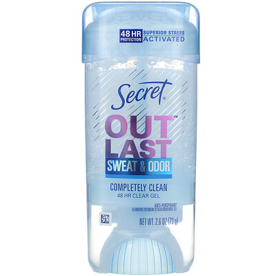 Secret Outlast, 48 Hour Clear Gel Deodorant, Completely Clean, 2.6 oz (73 g)