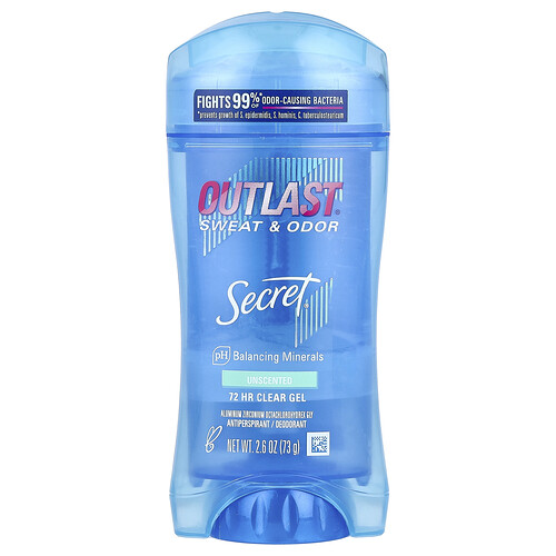 Secret, Outlast®, Sweat & Odor, Antitranspirant Deodorant, Sweat & Odor, Antitranspirant Deodorant, klares Gel, duftneutral, 73 g (2,6 oz.)