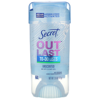 Secret Outlast, 48 Hour Clear Gel Deodorant, Unscented, 2.6 oz (73 g)