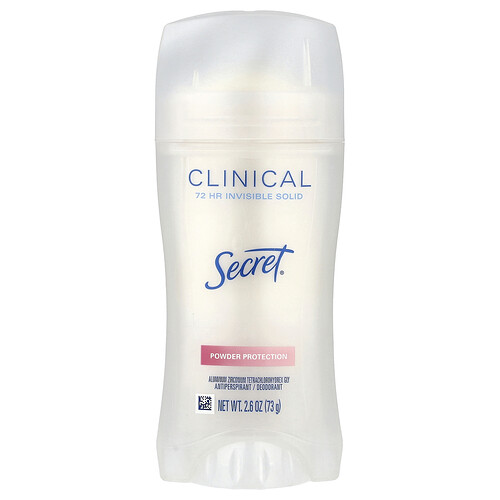 Secret, Klinisk, Antiperspirant/deodorant, 72 HR usynlig fast stoff, pudderbeskyttelse, 2.6 oz (73 g)