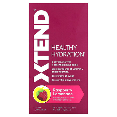 Xtend Healthy Hydration, малиновый лимонад, 15 пакетиков по 8,6 г (0,3 унции)