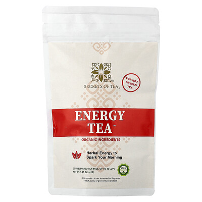 Product Image for Secrets of Tea, Organic Energy Tea , 20 Unbleached Tea Bags, 1.47 oz (41 g)