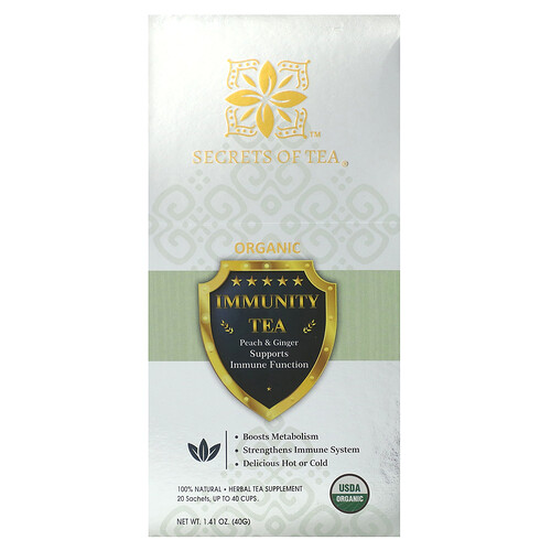 Secrets of Tea, Organic Immunity Tea, Pfirsich und Ingwer, 20 Beutel, 40 g (1,41 oz.)