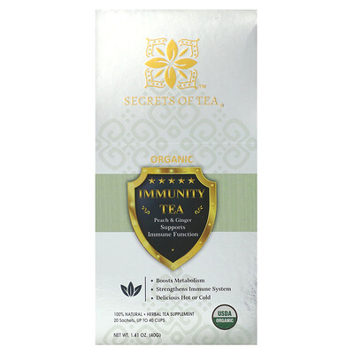 Secrets of Tea Organic Immunity Tea Peach & Ginger 20 Sachets 1.41 oz (40 g)