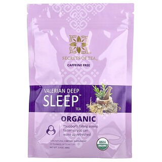 Secrets of Tea, Ceai organic cu valeriană pentru somn profund™, fără cafeină, 20 de pliculețe de ceai, 40 g (1,4 oz)