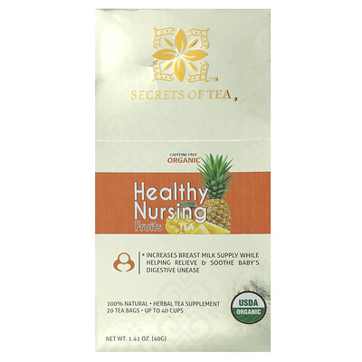 Secrets of Tea  Organic Healthy Nursing Fruits Tea  Caffeine Free  20 Tea Bags  1.41 oz (40 g)