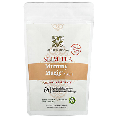 Product Image for Secrets of Tea, Slim Tea, Mummy Magic Tea, Peach, 20 Unbleached Tea Bags, 1.47 oz (41 g)