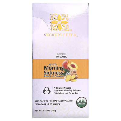 Secrets of Tea  Organic No To Morning Sickness Tea  Caffeine Free  Peach & Ginger  20 Tea Bags  1.41 oz (40 g)