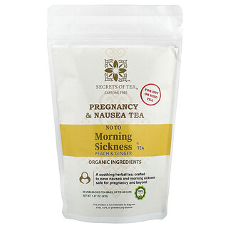 سيكريتس أوف تي‏, شاي No To Morning Sickness® ، خالٍ من الكافيين ، 20 كيس شاي غير مبيض ، 1.47 أونصة (41 جم)