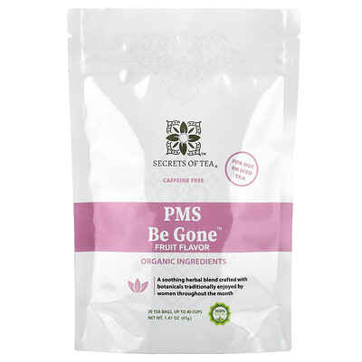 Secrets of Tea, Té PMS Be Gone™, Frutas, Sin cafeína, 20 bolsitas de té sin blanquear, 41 g (1,47 oz)