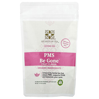 Secrets of Tea, PMS Be Gone™ čaj, ovocný, bez kofeínu, 20 nebielených čajových vrecúšok, 41 g