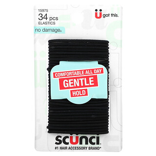 Scunci, No Damage Elastics, Comfortable, All Day Gentle Hold, Black, 34 Pieces