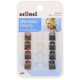Scunci, Mini piranha para cabelos Effortless Beauty, cores variadas, 12 peças