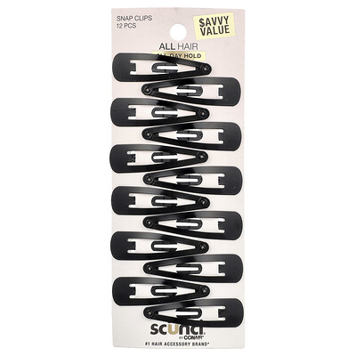 Scunci  Snap Hair Clips  Black  12 Pieces