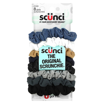 

Scunci Мини-резинки для волос No Damage, Mini Scrunchies, разные цвета (деним), 8 штук