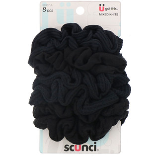 Scunci, Mixed Knits Ponytail Holder, Black, 8 Pieces