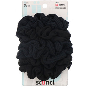 Scunci, Mixed Knits Ponytail Holder, Black, 8 Pieces отзывы
