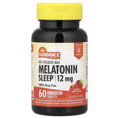 Sundance Vitamins Melatonin Natural Berry 12 mg 60 Fast Dissolve Tablets