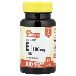Sundance Vitamins, Vitamina E, Alta potencia, 180 mg (400 UI), 100 cápsulas blandas de liberación rápida