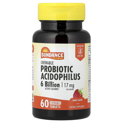 Sundance Vitamins, Acidophilus probiótico masticable, Baya, 60 comprimidos masticables (8,5 mg por comprimido)