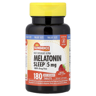 Sundance Vitamins, быстрорастворимый мелатонин, с натуральным ягодным вкусом, 5 мг, 180 быстрорастворимых таблеток