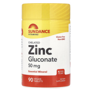 Sundance Vitamins, Chelated Zinc Gluconate, 50 mg, 90 Tablets