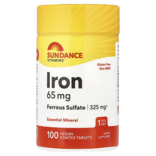 Sundance Vitamins, Eisen, 65 mg, 100 vegane Überzichttabletten