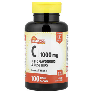 Sundance Vitamins, C + bioflavonoidok és csipkebogyó, 100 bevonatos kapszula