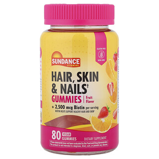 Sundance Vitamins, Gomitas para el cabello, la piel y las uñas, Frutas, 80 gomitas veganas