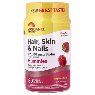 Sundance Vitamins, Hair, Skin & Nails Gummies, Fruit, 80 Vegan Gummies