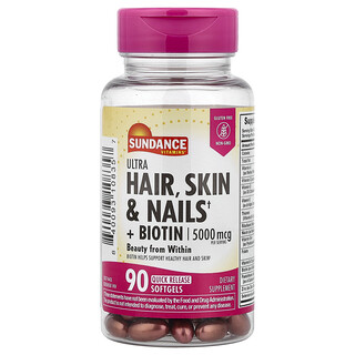 Sundance Vitamins, Ultrasuplemento para el cabello, la piel y las uñas con biotina, 90 cápsulas blandas de liberación rápida