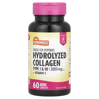 Sundance Vitamins, Colágeno hidrolizado de tipo I y III más vitamina C, 60 comprimidos oblongos recubiertos