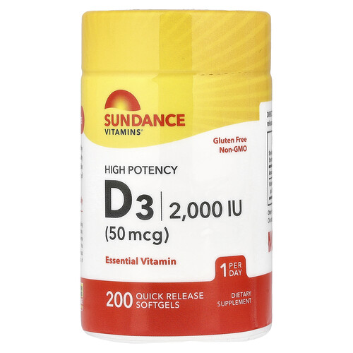 Sundance Vitamins, Hochwirksames Vitamin D3, 50 mcg (2.000 IE), 200 Schnellfreisetzungs-Weichkapseln