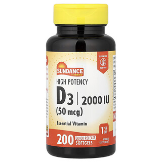 Sundance Vitamins, D3, High Potency , 50 mcg (2,000 IU), 200 Quick Release Capsules
