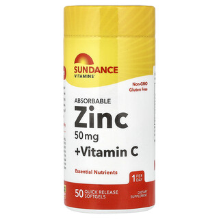 Sundance Vitamins, Sinkki + C-vitamiini, 50 nopeasti liukenevaa pehmeäkapselia