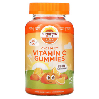 Sundown Naturals Kids, Gomitas con vitamina C de una ingesta diaria, Sabor natural a naranja, 90 gomitas