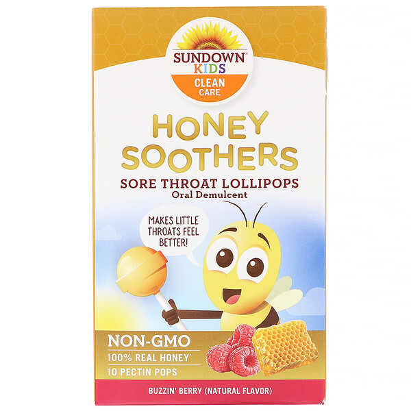Sundown Naturals Kids, Honey Soothers, Sore Throat Lollipops, Buzzin