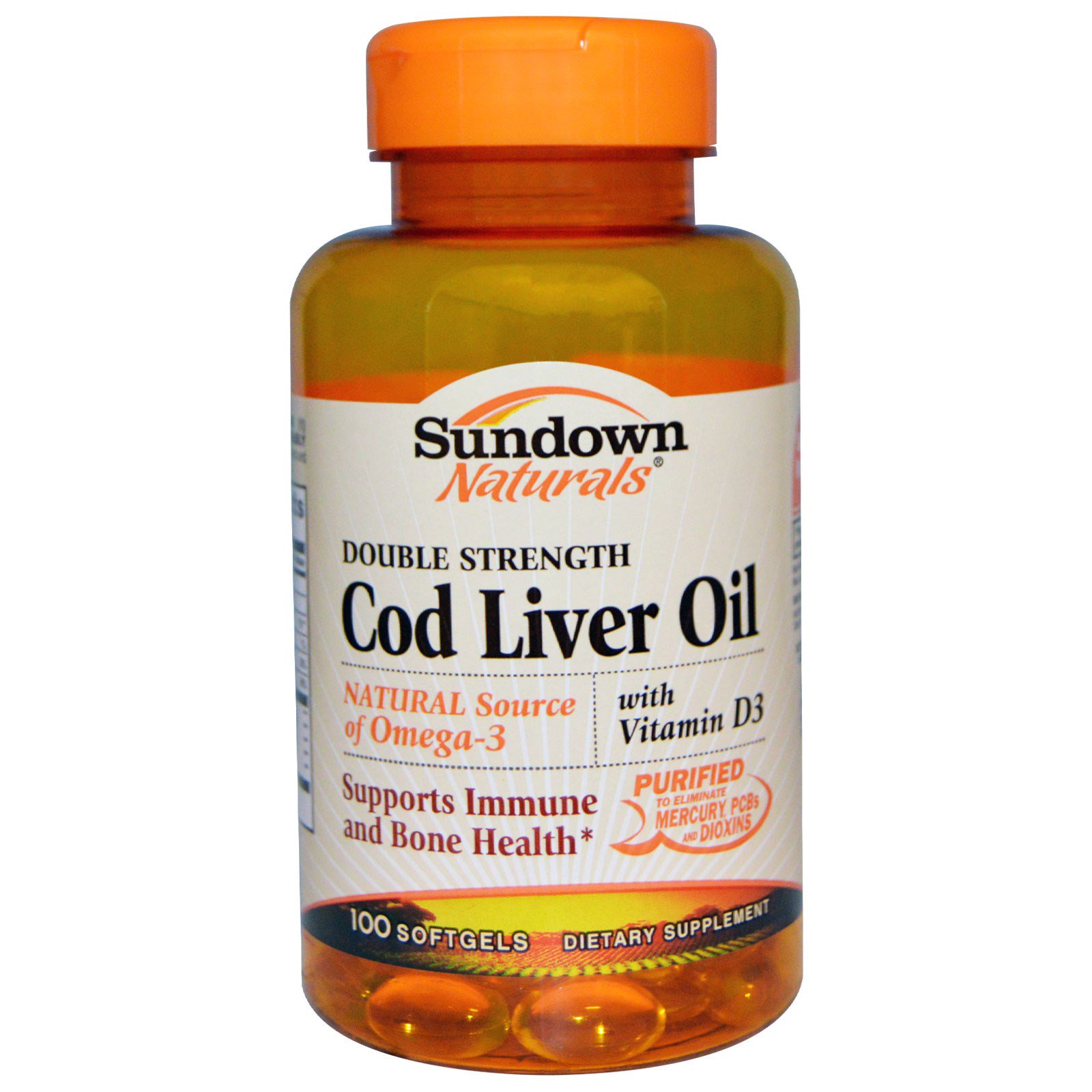 Sundown Naturals Cod Liver Oil Double Strength With Vitamin D3 100 Softgels Iherb