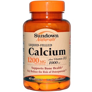 Sundown Naturals, Кальций в жидкости, 1200 мг, 60 капсул