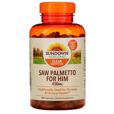 Sundown Naturals Цельное растение, пальма сереноа, 450 мг, 250 капсул
