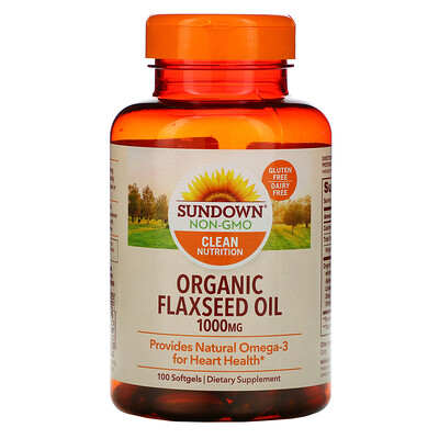 Sundown Naturals Organic Flaxseed Oil, 1,000 mg, 100 Softgels