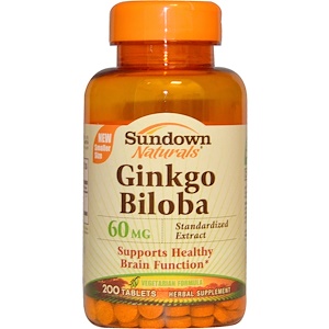 Sundown Naturals, Гинкго двулопастный, 60 мг, 200 таблеток
