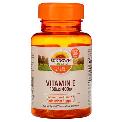 Sundown Naturals Витамин E, 180 мг (400 МЕ), 100 мягких таблеток