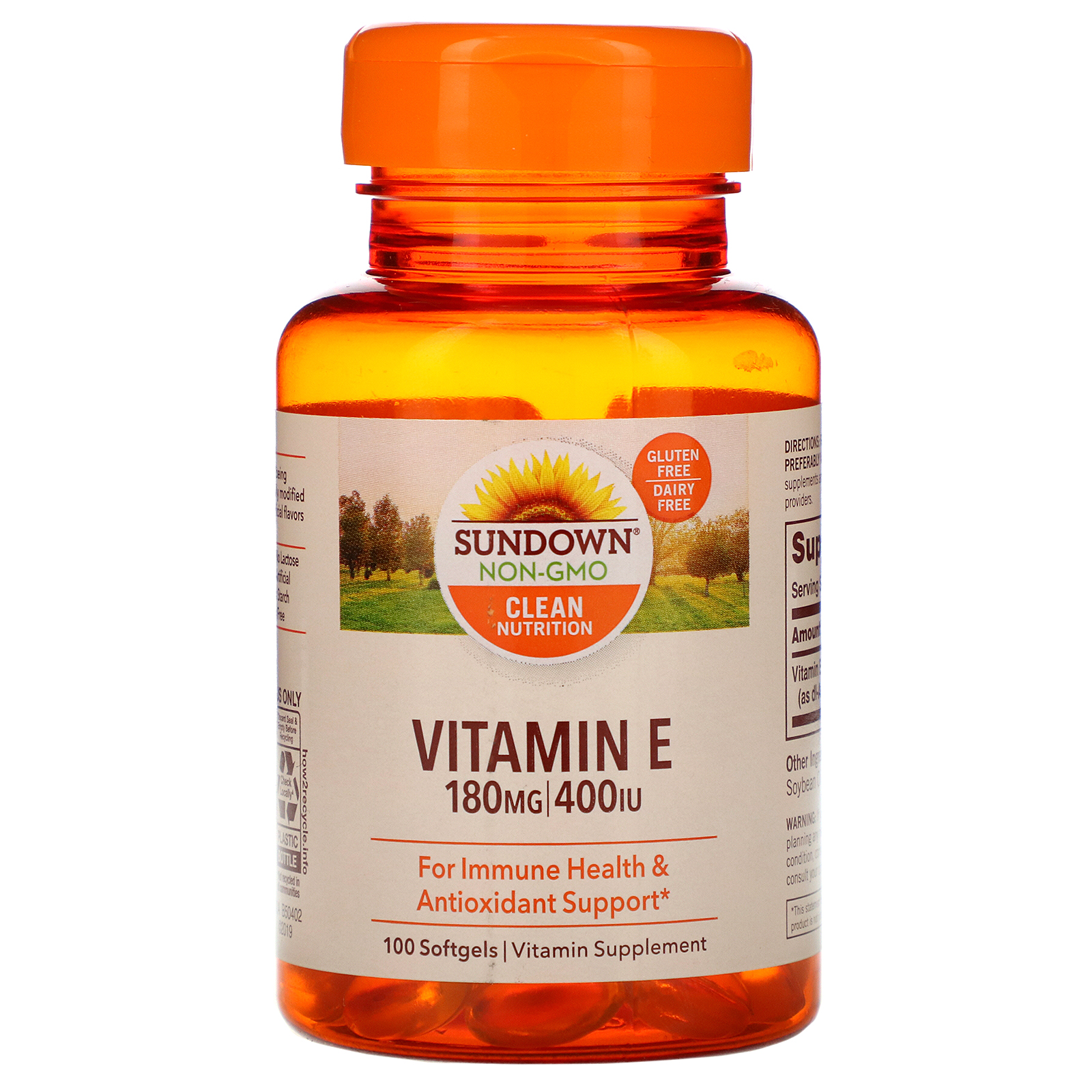 Sundown Naturals, 비타민 E, 180 mg(400 IU), 100 소프트젤