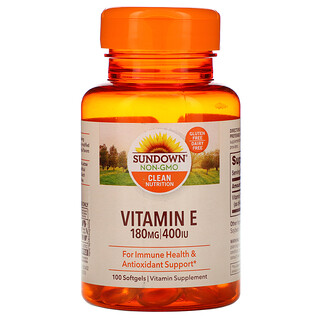 Sundown Naturals, ビタミンE、180 mg（400 IU）、ソフトジェル100粒