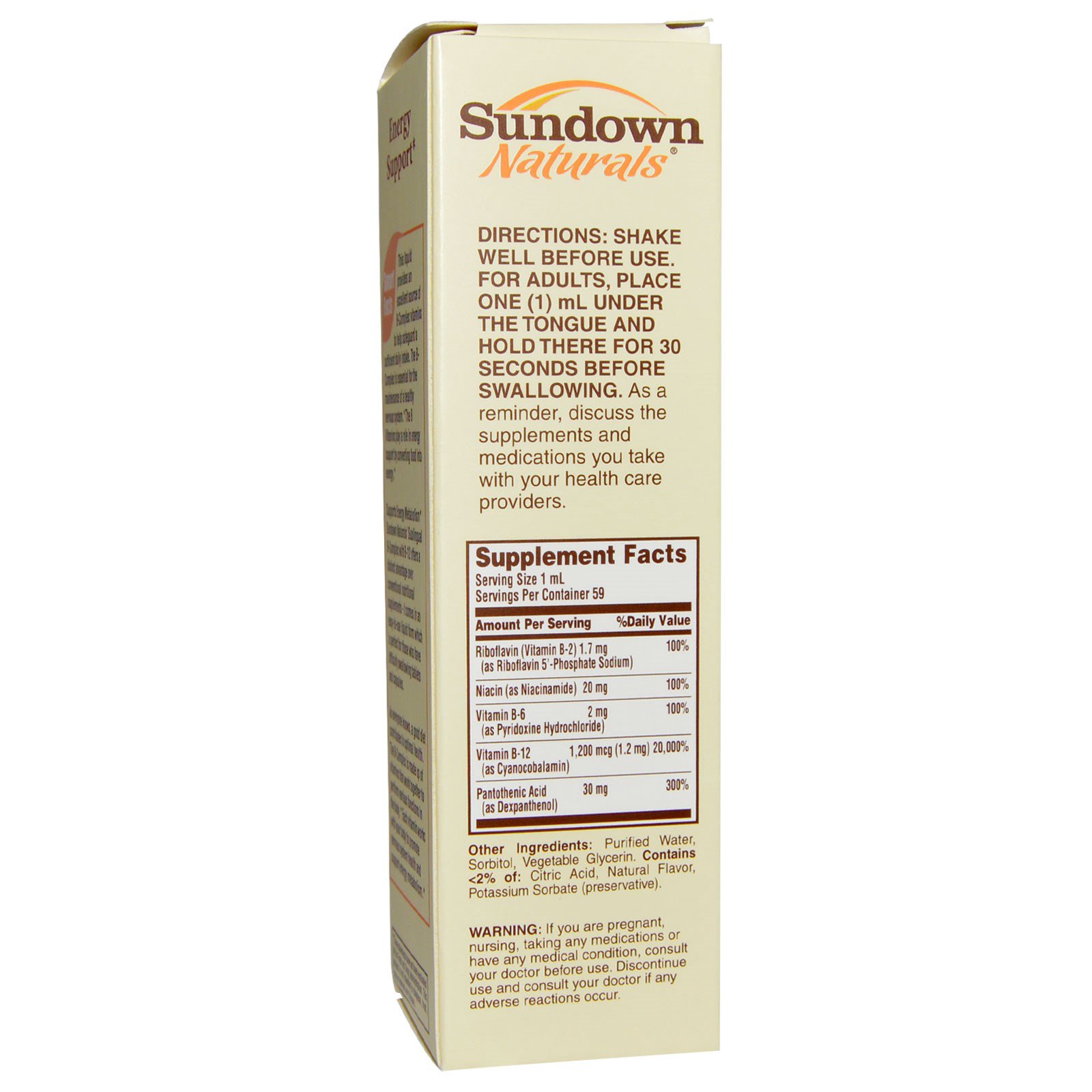 Sundown Naturals, with B12, Sublingual Liquid, 2 fl oz (59