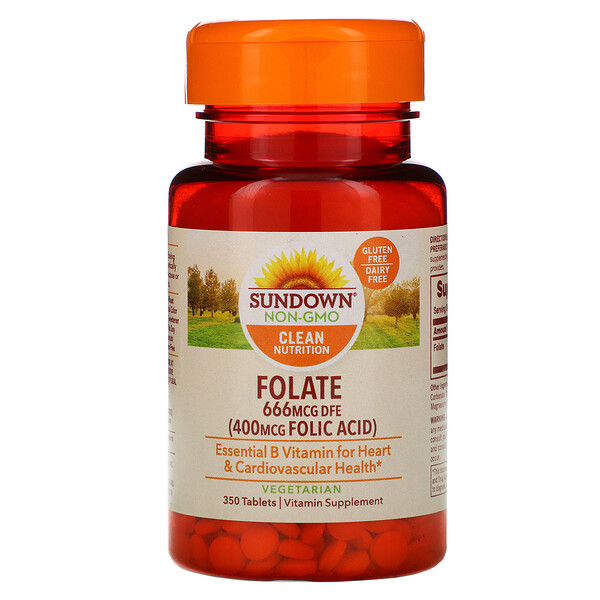 Sundown Naturals‏, חומצה פולית, 666 מק"ג, 350 טבליות