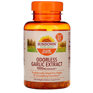 Sundown Naturals, Extrait d'ail inodore, 1000 mg, 250 capsules à enveloppe molle